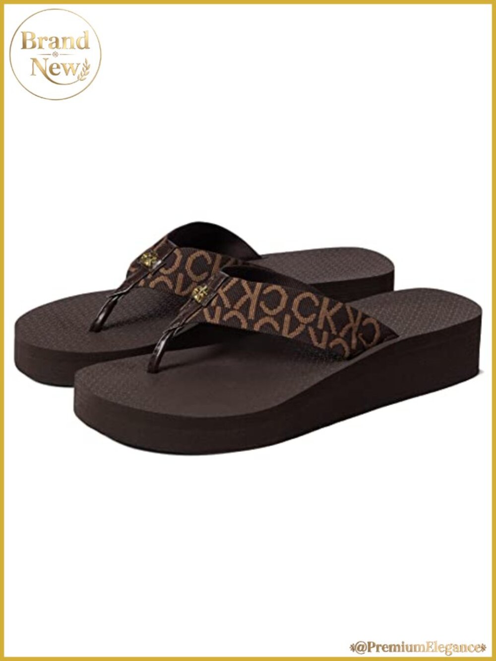 Mid Wedge Flip Flop Sandals with Canvas Logo Upper and EVA Sole
